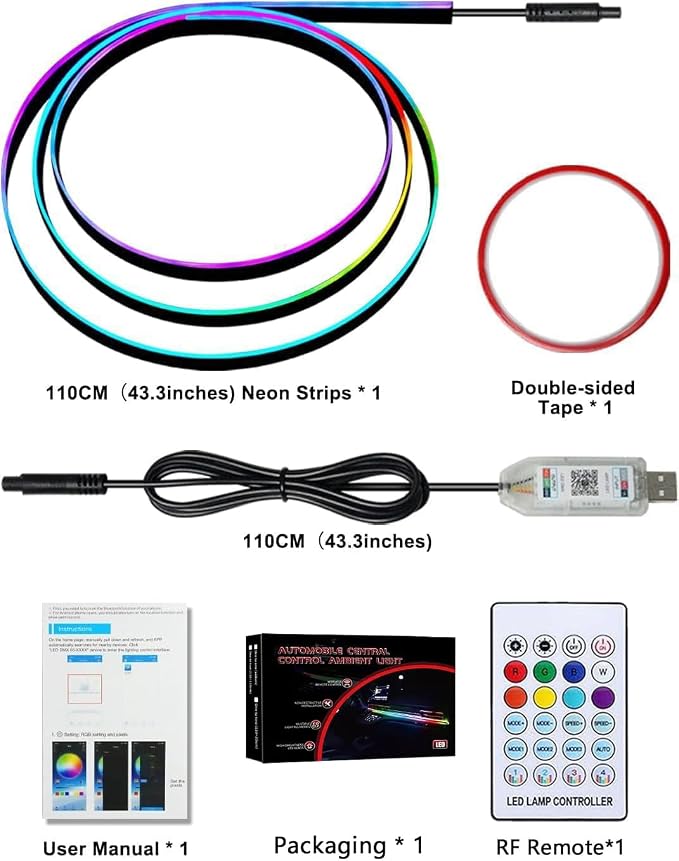 Acrylic LED Lights for Car, 43.3in RGB Interior Light Strip, 146 LEDs | USB Port, APP Control, Music Sync and Color Changing RGB Ambient Lighting for Car Interior, Gifts for Women and Men - Image 9