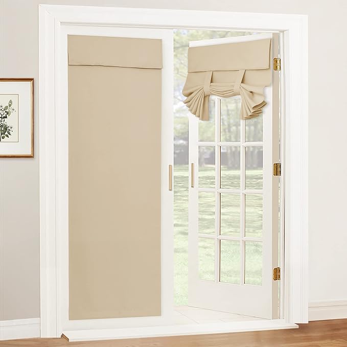 RYB HOME Blackout Door Curtains 80 inch Length, French Door Shades | Thermal Insulated, Self Adhesive, Privacy, For Patio Kitchen Front Entry Front Back Door Glass Window, W26 x L80, 1 Panel by RYBHOME