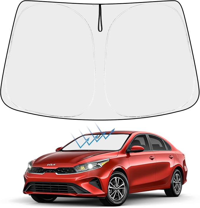 Proadsy Custom Fit 2019-2024 Kia Forte Windshield Sun Shade, Blocks Heat | 240T Heat Shield, Drops Temp 54°F, Blocks 99% UV, Prevents Dashboard Cracking, Summer Parking & Beach Trips, Easy Twist-Fold by Proadsy