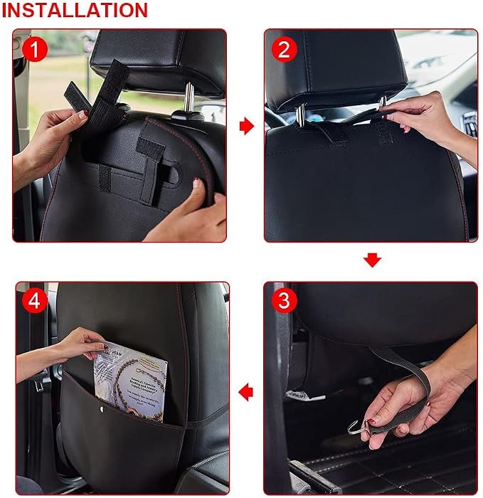 HCMAX 2 Pack Kick Mat Car Seat Back Protector Waterproof Easy to Clean Multifunctional Organizer Storage Bag Travel Accessory PU Leather Black-Red - Image 6