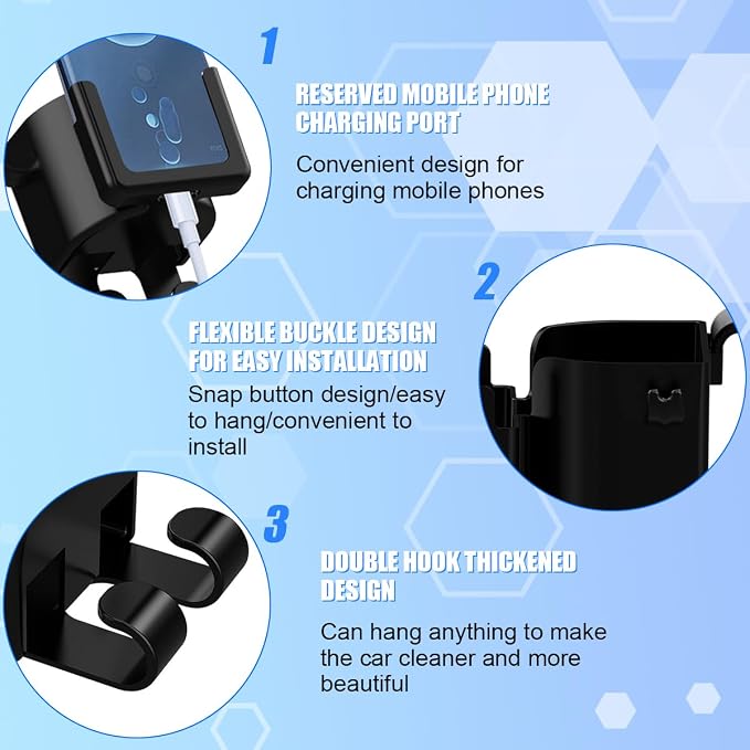 Car Headrest Cup Holder for Back Seat, 2PCS 3 in1 Multifunctional Vehicle Backseat Phone Organizer, Large Capacity Auto Handbag Storage Hook Hanger, Universal for SUV RV Truck - Image 3