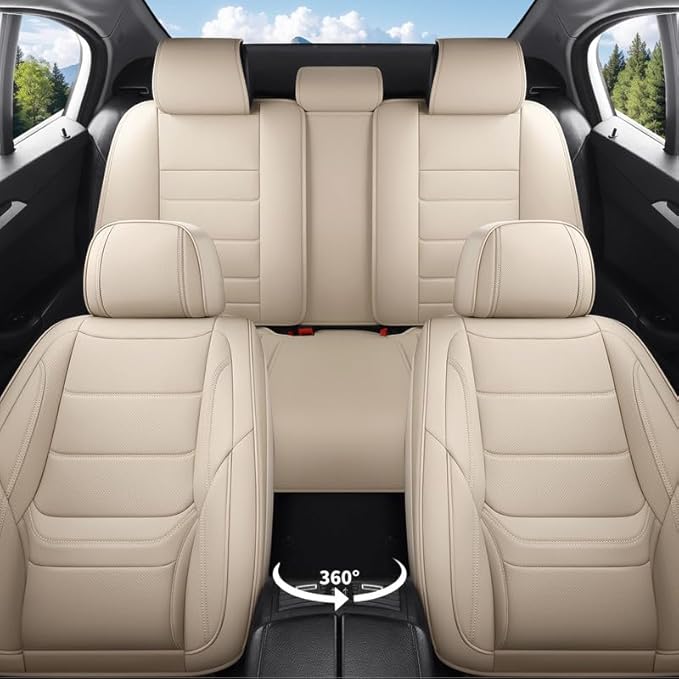 Car Seat Covers Full Set Custom Fit For Toyota Sienna 2021-2026, Beige | Lumbar Support, Premium Faux Leather, Breathable, Anti-Slip, Airbag Compatible, Waterproof, Car Seat Protectors, 2 Row-5Seat - Image 2