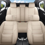 Car Seat Covers Full Set Custom Fit For Toyota Sienna 2021-2026, Beige | Lumbar Support, Premium Faux Leather, Breathable, Anti-Slip, Airbag Compatible, Waterproof, Car Seat Protectors, 2 Row-5Seat - Image 2