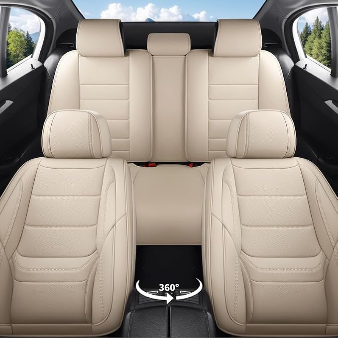 Car Seat Covers Full Set Fit For Toyota RAV4 Hybrid 2016-2026, Beige | Lumbar Support, Premium Faux Leather, Breathable, Anti-Slip, Airbag Compatible, Waterproof, Car Seat Protectors, 2 Row-5Seat - Image 2