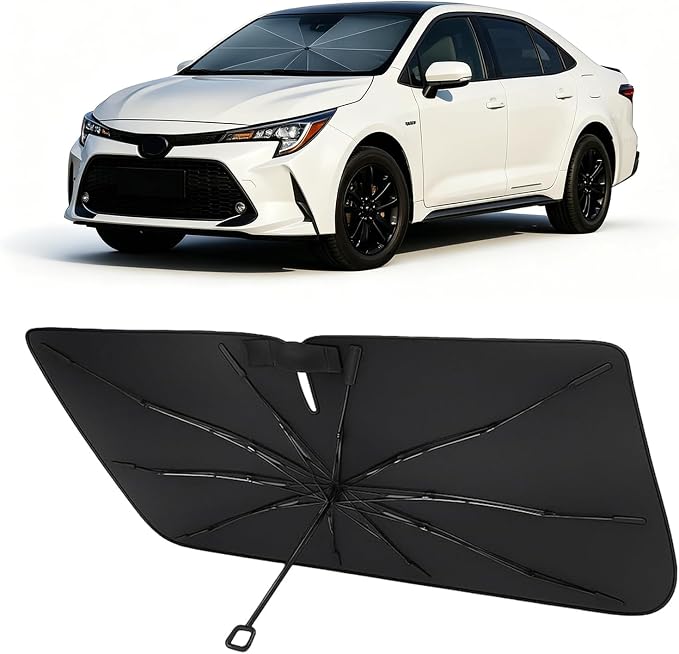 Proadsy Custom Fit 2019-2026 Toyota Corolla Windshield Sun Shade Umbrella | Advanced Ice Crystal Material, -54°F Cooler, Zero-Gap Sunblock, Instant Setup & Foldable Design for Summer Parking, Daily Use by Proadsy