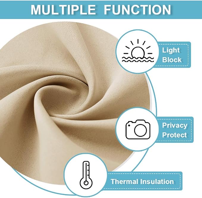 RYB HOME Extra Wide Curtains for Bedroom Living Dining Room 72 inches Long | Thermal Insulated,Privacy,Drapes for Large Window,Triple-weave Fabric,For Better Sleep,W62 x L72,Biscotti Beige,2 Panels - Image 2