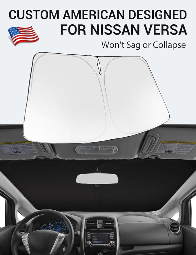 Proadsy Custom Fit 2012-2018 Nissan Versa Windshield Sun Shade, Blocks Heat | 240T Heat Shield, Drops Temp 54°F, Blocks 99% UV, Prevents Dashboard Cracking, Summer Parking & Beach Trips, Easy Twist-Fold - Image 2