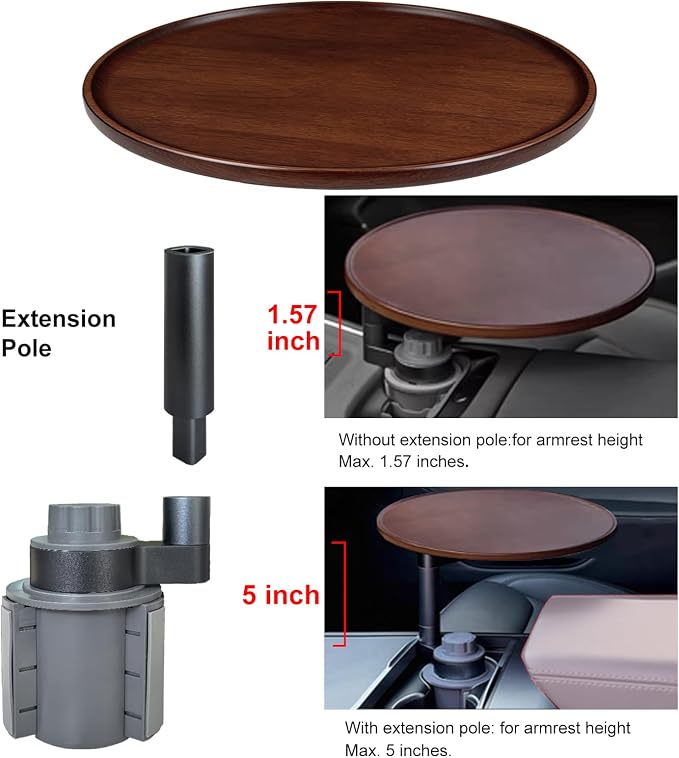 Car Desk 360° Rotating Wood Cup Holder Table for Car Center Car Accessories Car Tray for Laptop Compatible with Most Vehicle - Image 6