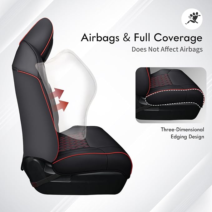 Huidasource Tacoma Truck Seat Covers Custom Fit for Toyota Tacoma 4th Gen(2024-2026) Double&Crew Cab SR SR5 Limited TRD Sport/Off Road Trailhunter, Front & Rear Car Seat Cover(Full Set/Black&Red) - Image 5