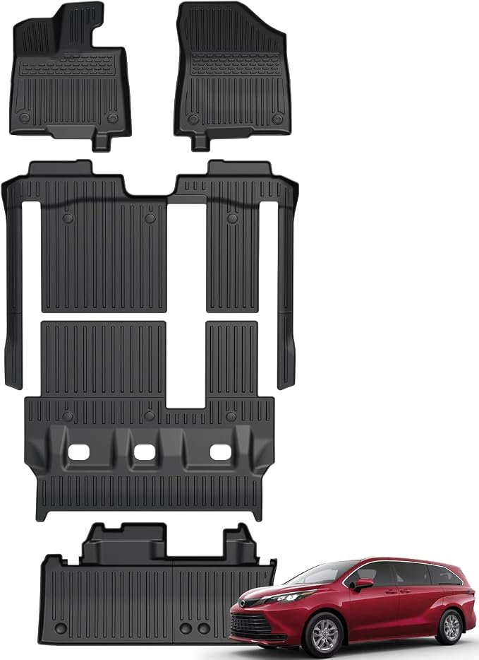Floor Mats for 2021-2026 Toyota Sienna 8-Seat Accessories | w/ Spare Tire, Full-Coverage Set with Cargo Liner, Odorless TPE, All-Weather Protection, 3D Laser Fit, No Trimming Required by GALVAGNITE