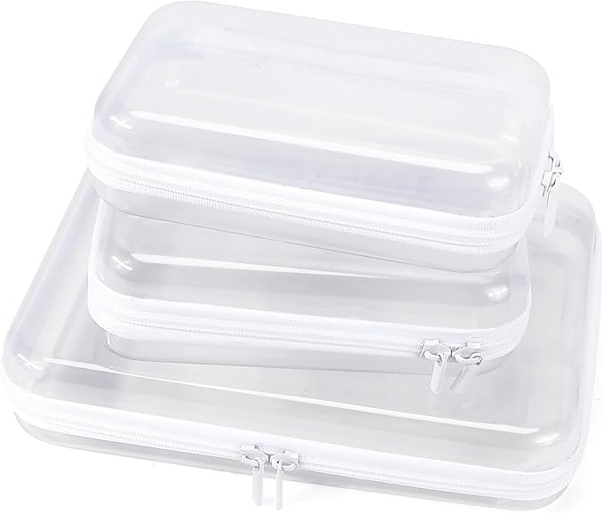 YOPCDJ Clear Hard Shell Zipper Case Clear Zipper Pouches, Travel Toiletry Bag & Waterproof Makeup Organizer, Diaper bag, Plastic Pouch for Office Home Storage, White 3 Pack, LSS by YOPCDJ