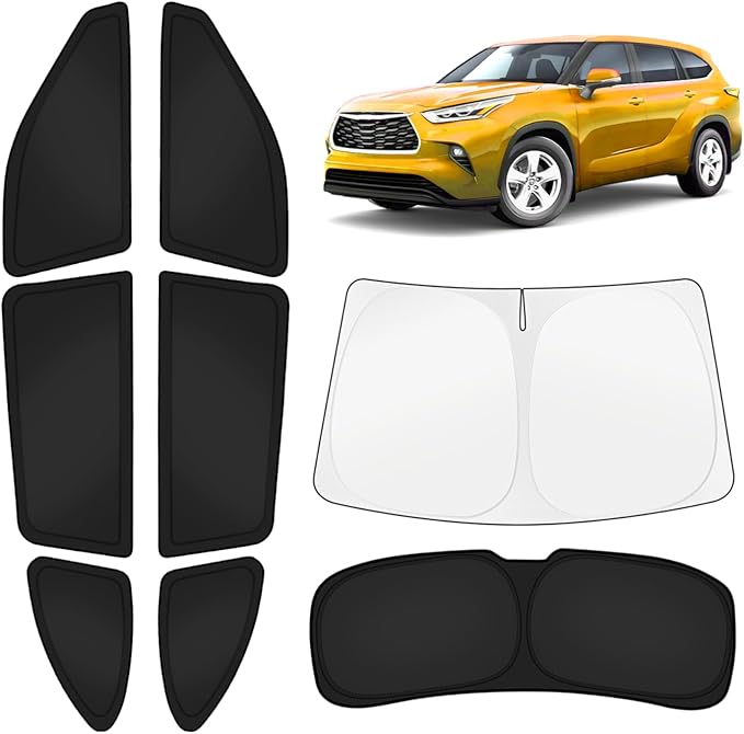 KUST Car Window Shades for Toyota Highlander 2020-2025 2026 Windshield Sun Shade Side Window Cover UV Block Privacy Protection Highlander Accessories for Camping Blackout Rear Back Full Set 8PCS by KUST