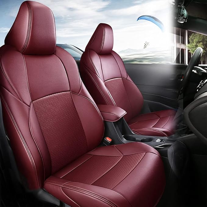 CocheFamilia Custom Fit Corolla Car Seat Covers for Select 2019 2020 2021 2022 2023 2024 2025 Toyota Corolla Hatchback SE, XSE, Nightshade - Full Set,Leather(Burgundy) by CocheFamilia