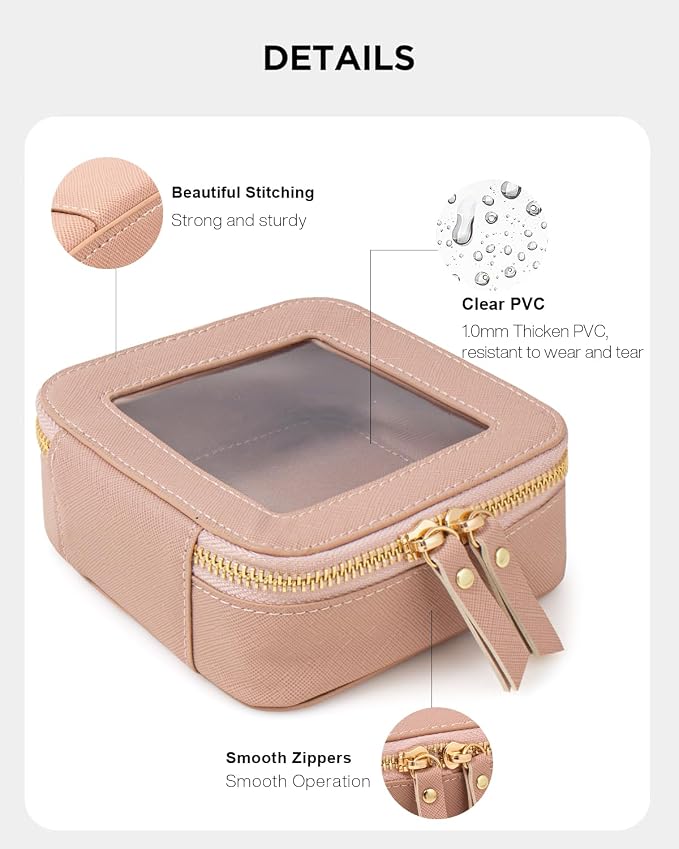 KOTORA Small Makeup Bag for Purse Cute Travel Makeup Bag Clear Cosmetic Bag with Zipper, Car Make Up Bag Organizer Storage Traveling Car Accessories Travel Essentials for Women (Mini Nude Pink) - Image 3