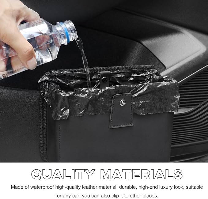Yourkar Car Trash Can, Foldable Waterproof Leather Car Garbage Organizer Holder, Automotive Mini Dustbin Container with One Roll Trash Bag, Universal Interior Car Accessories (Beige, M) - Image 6