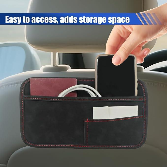 Car Seat Side Pocket Organizer, Suede Auto Door Storage Pouch, Mini Self-Adhesive Car Console Organizer, Universal Vehicle Cell Phone Holder for Key, Pen, Sunglasses(Black) - Image 4