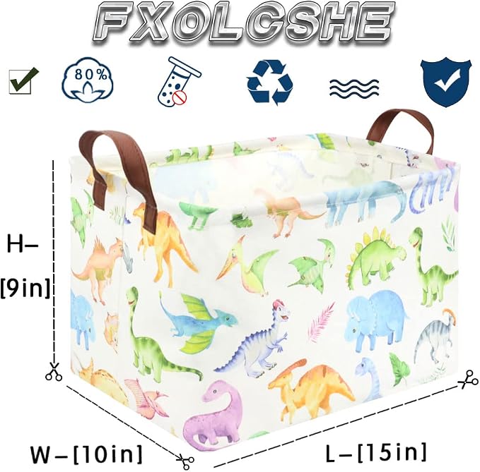 Rectangle Dinosaur Basket,Kids Toy Storage Bin,Storage Bins Organizer for Boys Nursery Hamper,Baby Room Decor,Gift Basket for Boy and Girl(Dinosaurs) - Image 6