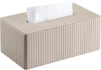 KINGFOM PU Leather Tissue Box Cover Rectangular Tissue Box Holder with Magnetic Bottom, Napkin & Facial Tissue Holder Dispenser for Home, Office for Standard 120-count/160-count (2-Ply) Beige Stripe by KingfomLeatherHomeOfficeDecor
