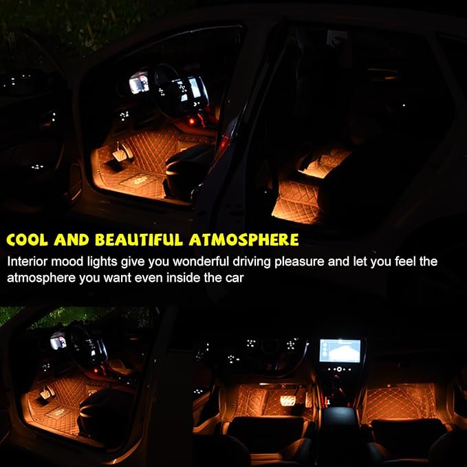 Car LED Strip Light, 48 LEDs RGB Neon Interior Atmosphere Lights, 12V Under Dash Ambient Night Light, Cigarette Lighter Auto Interior Decorative Lamp, Car Accessories (Orange-Yellow) - Image 4