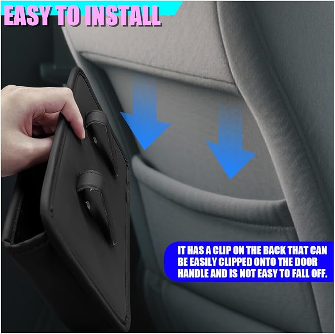 Car Side Door Organizer, Leather Auto Back Seat Storage Pouch with Cup Holder, Car Console Side Trash Can, Universal Vehicle Interior Organizer Pocket for Phone, Coin, Sunglasses (Black) - Image 6