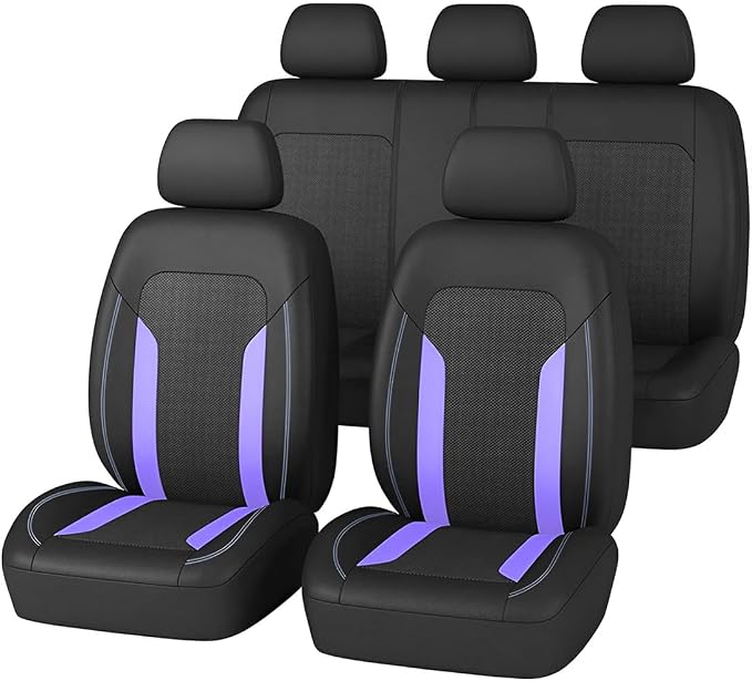 Bittwee Car Seat Covers Full Set, Breathable Automotive Front Seat Headrest Covers, Waterproof Comfortable Vehicle Seat Headrest Protection Accessories, Universal Fit (Purple) by Bittwee