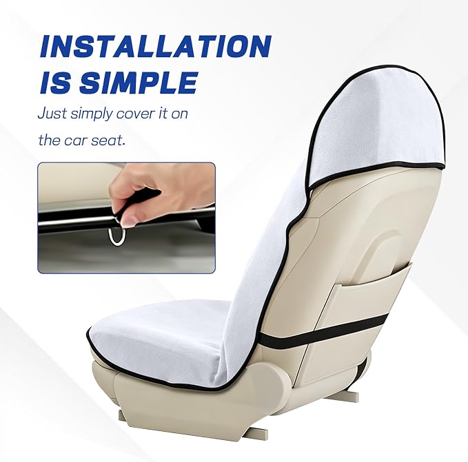 Waterproof Car Towel Seat Cover, Sweating Non Slip Car Seat Cover Protector for Gym Workout, Running, Swimming, Beach and Hiking, Machine Washable, Universal Fit for Front Seats (White) - Image 4