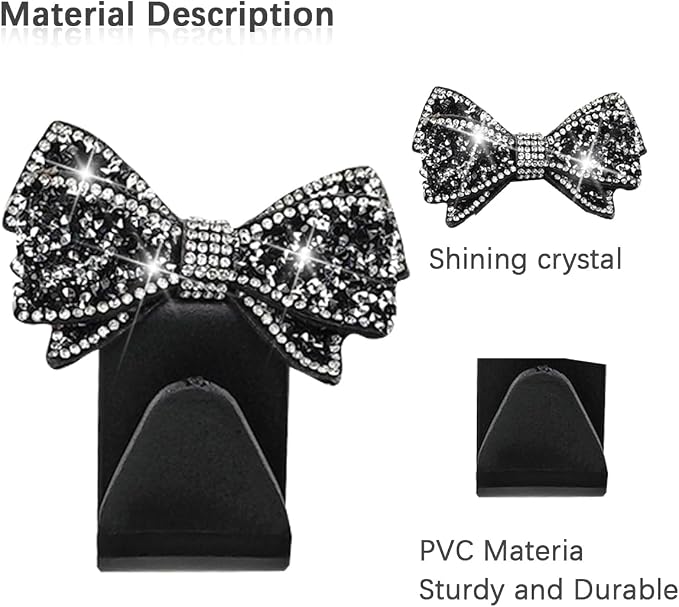 Zpana Bling Car Headreat Hook, 2PCS Crystal Rhinestone Cute Bow Vehicle Seat Back Hanger Storage for Purses Bags Grocery, Diamond Auto Rear Seat Organizer, Universal for SUV Truck Sedan (Red) - Image 3