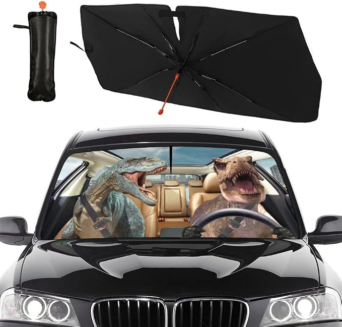 Socira Car Windshield Sun Shade Umbrella Sunshade for Car Windshield | Funny Sun Visor Front Window Cover Dinosaur Car Accessories Gift Blocks Uv Rays Fit for Sedans SUVs & Trucks (57" X 30") by Socira