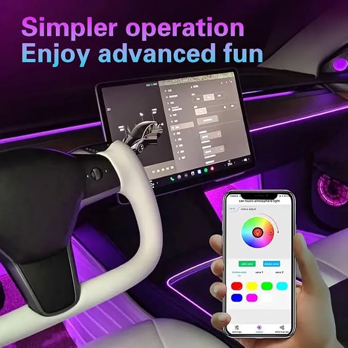 Car LED Interior Strip Lights, TEKSHINNY RGB Car Interior LED Light Wireless APP Button Remote Control, 5 in 1 Fiber Optic Ambient Lighting Kit with 236 Inches, EL Wire Lights for Car Inside - Image 3