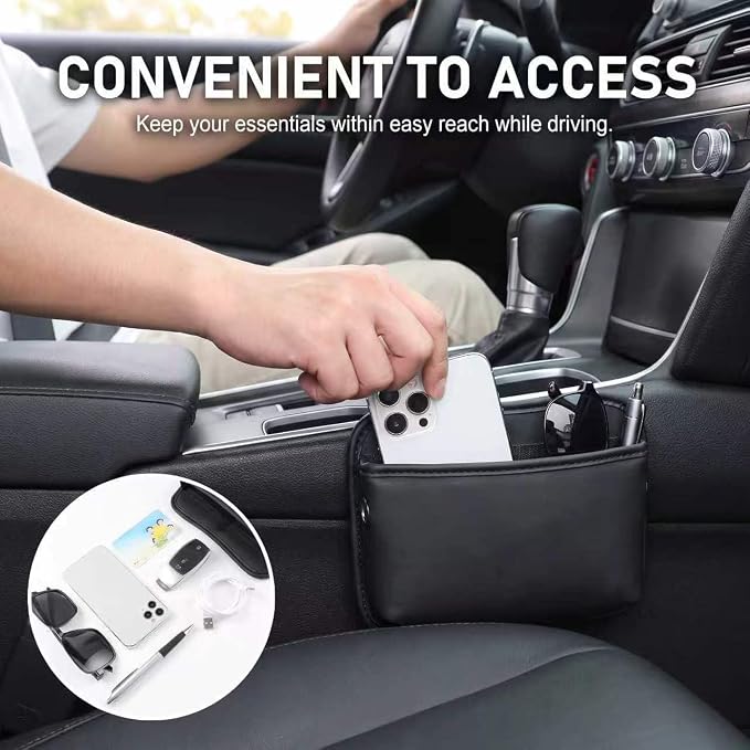 2 PCS Leather Car Seat side Pocket Organizer, Multifunctional Car Seat Gap Storage Pouch, Auto Console Side Organizer Holder for Phones, Keys, Sunglasses & Wallets (Black) - Image 7