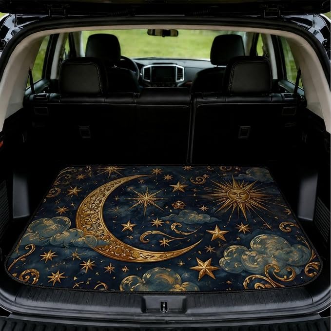 Car Trunk Mat for SUV, 31"x47" Sun Moon Star Cargo Liner Protector | All Weather Universal Cargo Liners for Dogs, Car Accessory for SUVs/Sedan/Wagons, Durable Non-Slip Washable Rear Cargo Mat by Unknown