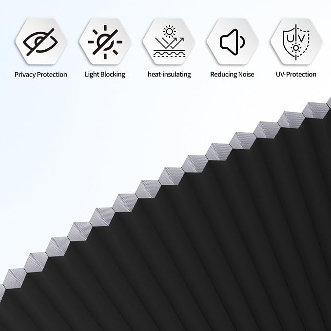 Myshade Arch Window Shades Half Circle Blackout Cellular Shades Cordless No Drill Blinds for Windows Half Moon Honeycomb Fabric No Tools Room Darkening Shades Easy Install (1PCS Black 72" W X 36" H) - Image 7
