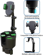 Adjustable Cup Holder Phone Mount 2-in-1 Vehicle Stand Green | Rotatable retractable base, abs construction, anti-slip pads, fits most cars, SUVs, and trucks, automotive accessories - Image 3