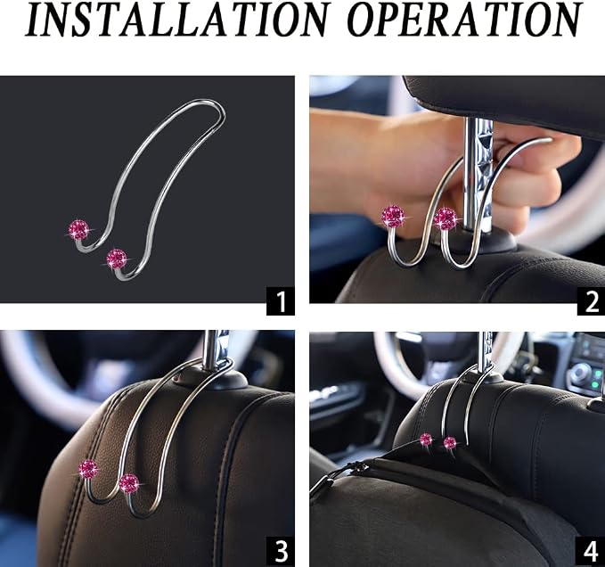 SAVORI Auto Hooks Bling Car Hangers Organizer Seat Headrest Hooks Strong and Durable Backseat Hanger Storage Universal for SUV Truck Vehicle 2 Pack (Fuchsia) - Image 5