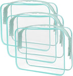 Buminee Clear Travel Bags for Toiletries, Makeup Bags, Cosmetic Bags, 6.3" x1.77" x5.1" Plastic Toiletry Bag, Clear Pouch, Cosmetic Bag for Women and Men-3 Pack Blue by Buminee