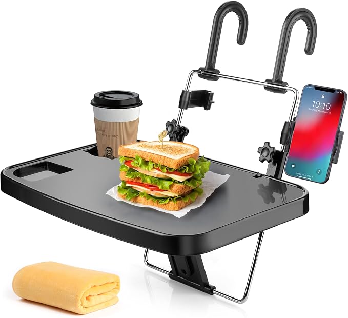 Foldable Car Seat Back Portable Tray with Phone Mount for Food Dining Drink and Laptop, Hanging Car Steering Wheel Tray(Upgrade) by AutoChoice
