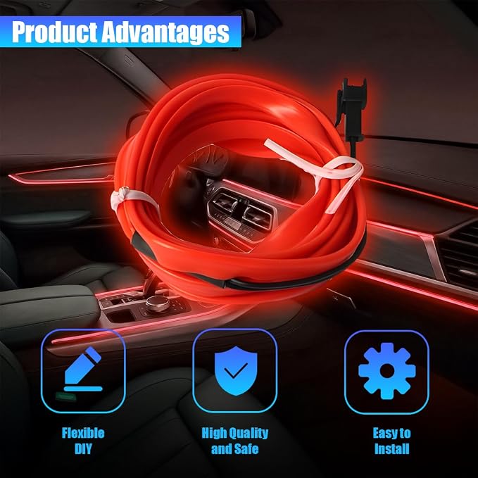 Car LED Strip Lights, 9.84FT 5V Waterproof Flexible Vehicle Ambient Lighting Kits with USB Port, Automotive Lamp Strips Decorations, Universal for SUV Automobile Truck (Red) - Image 3