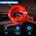 Car LED Strip Lights, 9.84FT 5V Waterproof Flexible Vehicle Ambient Lighting Kits with USB Port, Automotive Lamp Strips Decorations, Universal for SUV Automobile Truck (Red) - Image 3