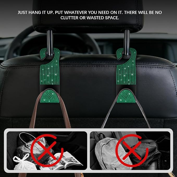 Car Seat Headrest Hook, Automotive Seat Back Organizers, 2PCS | Bling Rhinestone Headrest Hooks with Universal Design, Car Interior Accessories for Holding Handbags Clothes Purses Bottles - Image 5