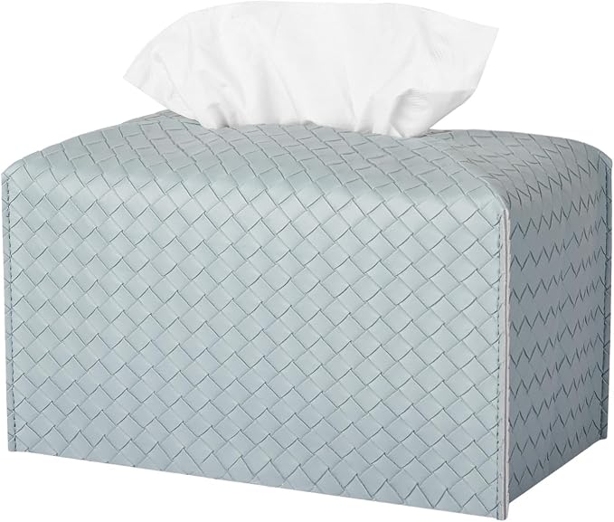 Tissue Box Cover Rectangle Leather Facial Paper Holder, PowderBlue | PU Leather，Easy to Fill, Easy Clean, Decorative Cube Tissue Box Holder for Office, Bathroom,Kitchen, Living room, Guest room by zoocatia