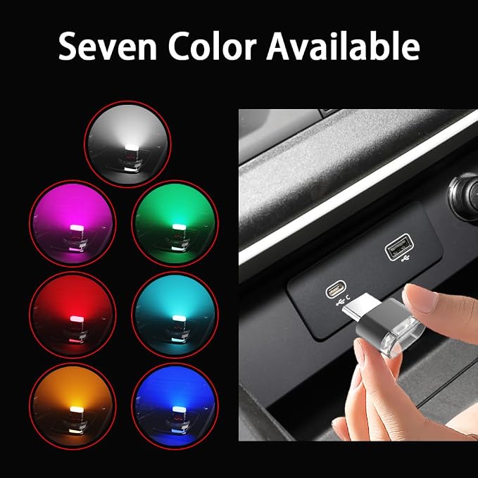 Type-C Adapters Atmosphere Light 4-Pack Universal Plug-in Miniature LED Night Light for Car Interior and Trunk Ambient Lighting Armchair lamp (Green) - Image 2