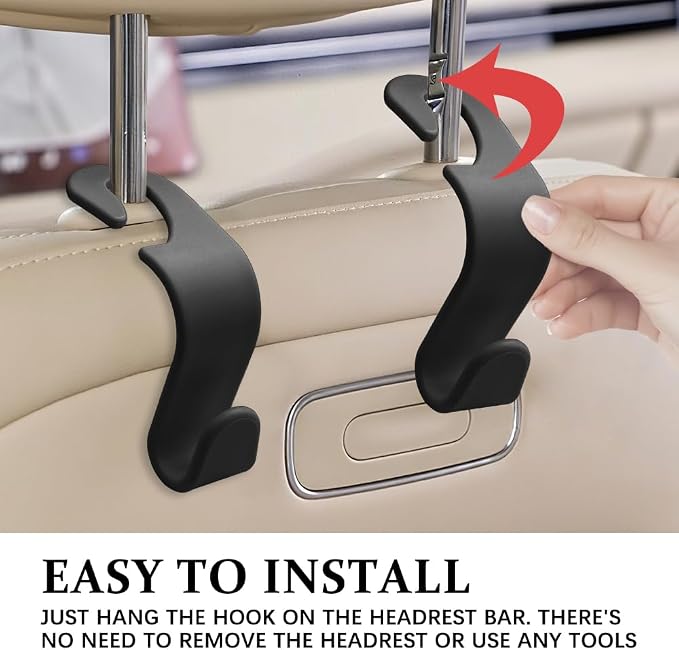 4PCS Car Seat Headrest Hooks, Purse Hook for Car | Car Headrest Hidden Hook, Car Interior Accessories Multi-Use Portable Headrest Organizer Holder for Purse Handbag Coats - Image 6