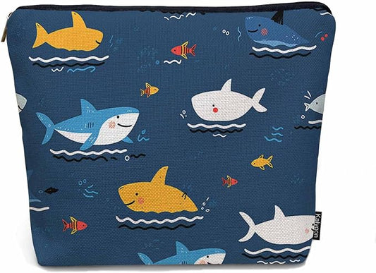 Shark Cosmetic Bags For Women, Cute Ocean Sea Wildlife Sharks Blue Roomy Makeup Bag Toiletry Bag Accessories Organizer Storage Bags Makeup Pouch For Travel Business Gym Camping Bathroom by Unknown