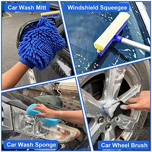 21Pcs Car Wash Kit,62" Car Wash Brush Mop with Long Handle,Car Cleaning Kit,Car Detailing Brush Set,Car Wash Bucket with Filter,Windshield Window Squeegee for Cars RV Truck Boat (Blue) - Image 6