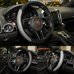 Steering Wheel Cover, Microfiber Leather Splicing with Classic Embossing,Contrasting Colors Anti-Slip Breathable Auto Car Steering Wheel Cover Fit 15 Inch Car Wheel Protector (Black&Gray) - Image 3