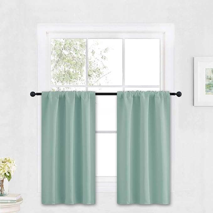 RYB HOME Cafe Blackout Curtains 30 inch Length, Short Window Curtain Tiers | Light UV Heat Blocking, Energy Saving, Privacy Protection, For Basement Bathroom Kitchen Window, W29 x L30, Aqua, 2 Panels by RYBHOME