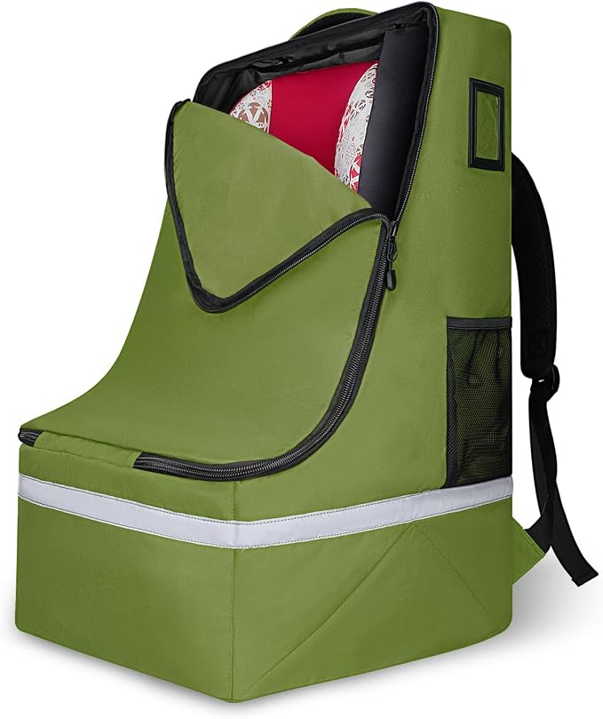 LARIPOP Car Seat Travel Bag for Airplane, Universal Gate Check Car Seat Bag, Padded Backpack with Waist Belt, Reflective Strips & Protective Feet, Fits Infant Convertible Booster Seats, Green by LARIPOP