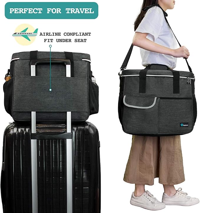 PetAmi Dog Travel Bag Organizer, Pet Supplies Diaper Tote, Dark Gray Large | Pet Travel Kit with 2 Food Containers & 2 Collapsible Dog Bowls, Luggage Sleeve, Weekend Getaway Road Trip Camping Essentials - Image 5