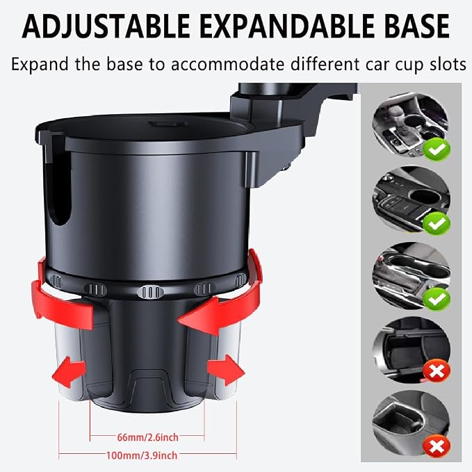 4 in 1 Adjustable Car Cup Holder, 360° Rotate Tray Cup Holder Expander with Phone Holder, Cup Holder Insert Fits Yeti Hydro Flask 16-46 oz, Detachable Food Tray Table for Car Road Trip Essentials - Image 3