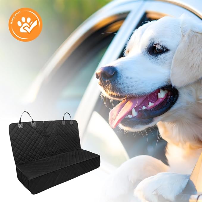 Oxford Dog Back Seat Cover with Side Flaps, Black Border | water-resistant surface, non-slip backing, headrest straps, belt openings, fits most rear seats, interior accessories - Image 6